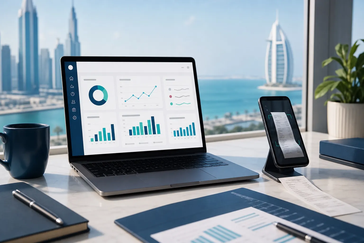 Accounting software on a laptop with Dubai context