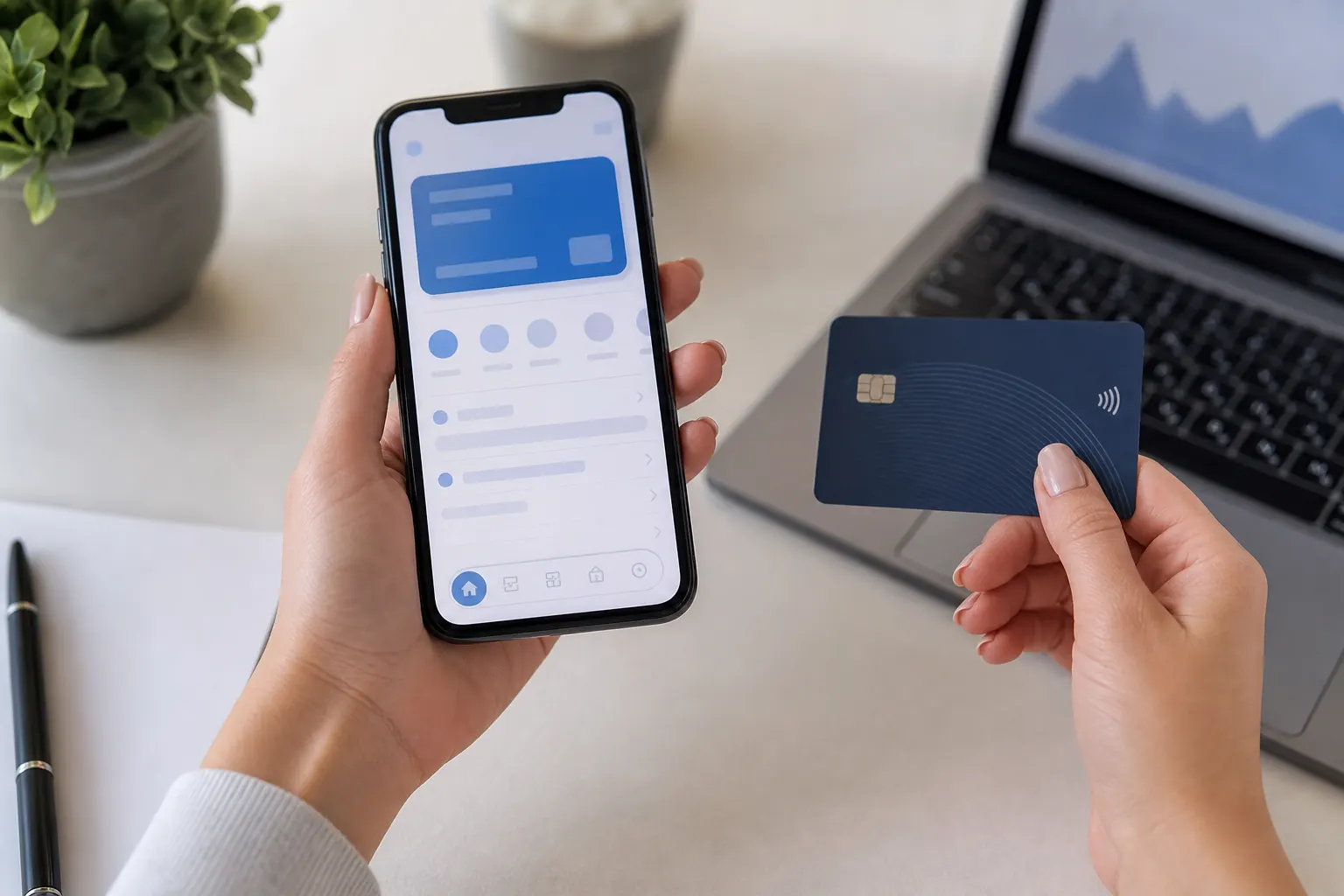 Modern banking motif with card and financial documents