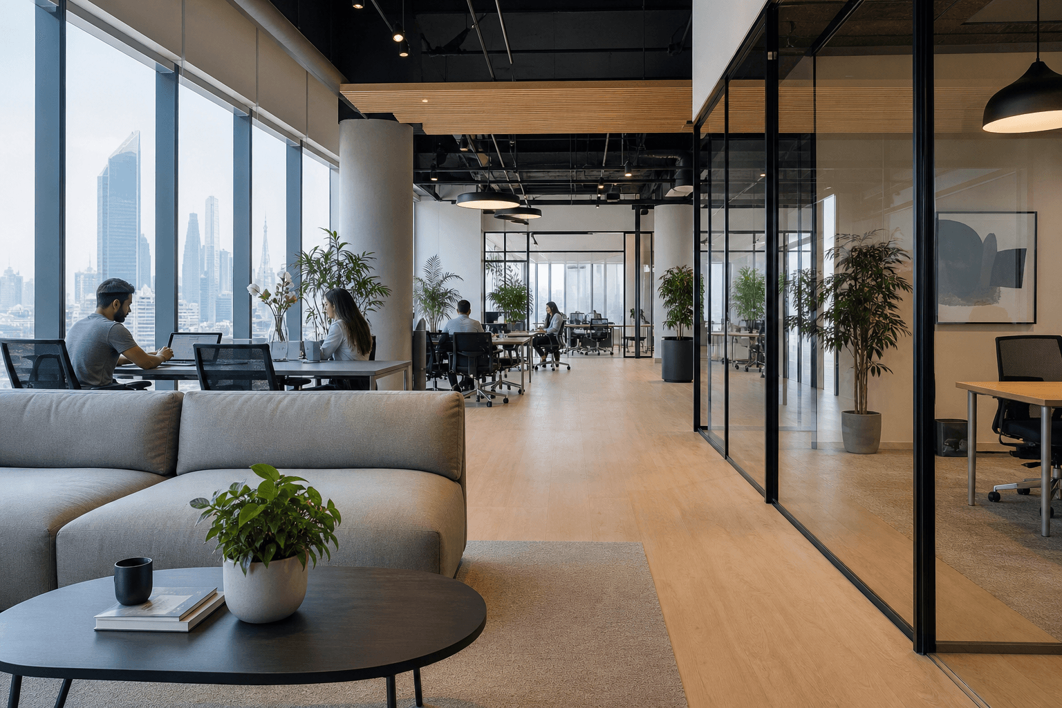 Modernes Coworking-Büro mit arbeitenden Menschen in Dubai