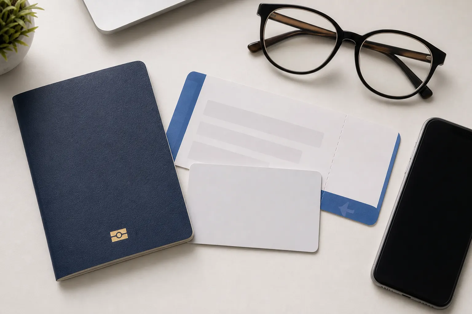 Passport, ID and documents flat on a table