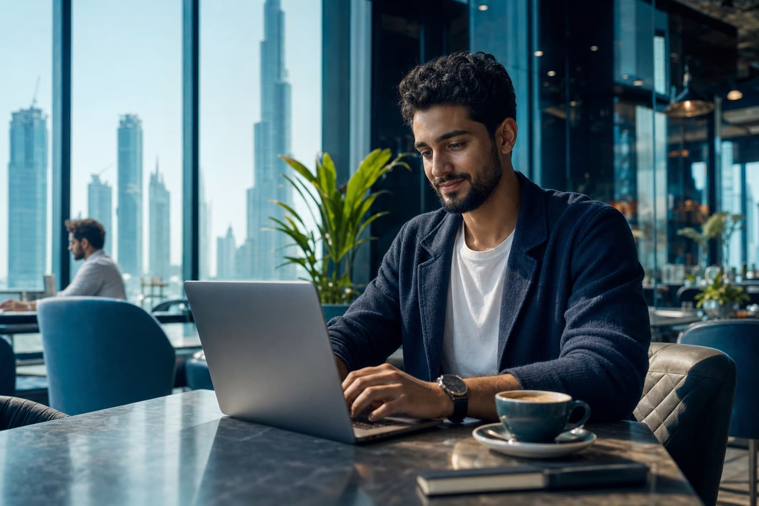 Freelancer invoicing clients from a laptop in Dubai